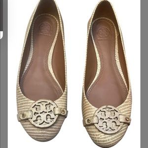 Tory Burch Mini Miller Tan Snake Print Flats
